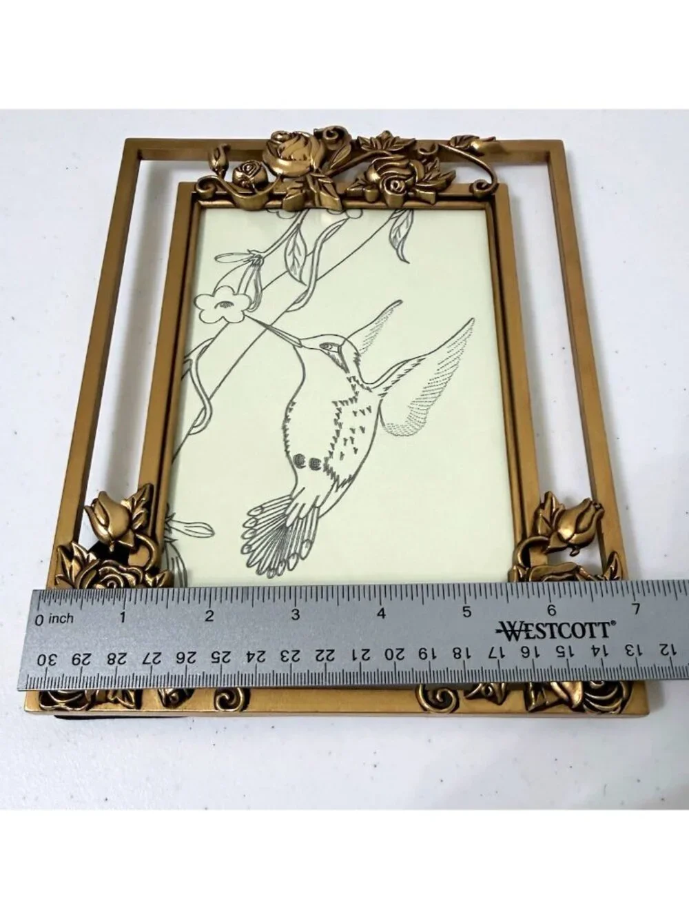HB Group 1997 Gold Bronze Tone Metal Rose Photo Frame Tabletop Or Wall 5x7 Photo